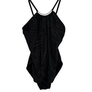 Magicsuit Jill Gold Leaf One Piece Swimsuit Black Size 10 Slimming Mesh Flyaway